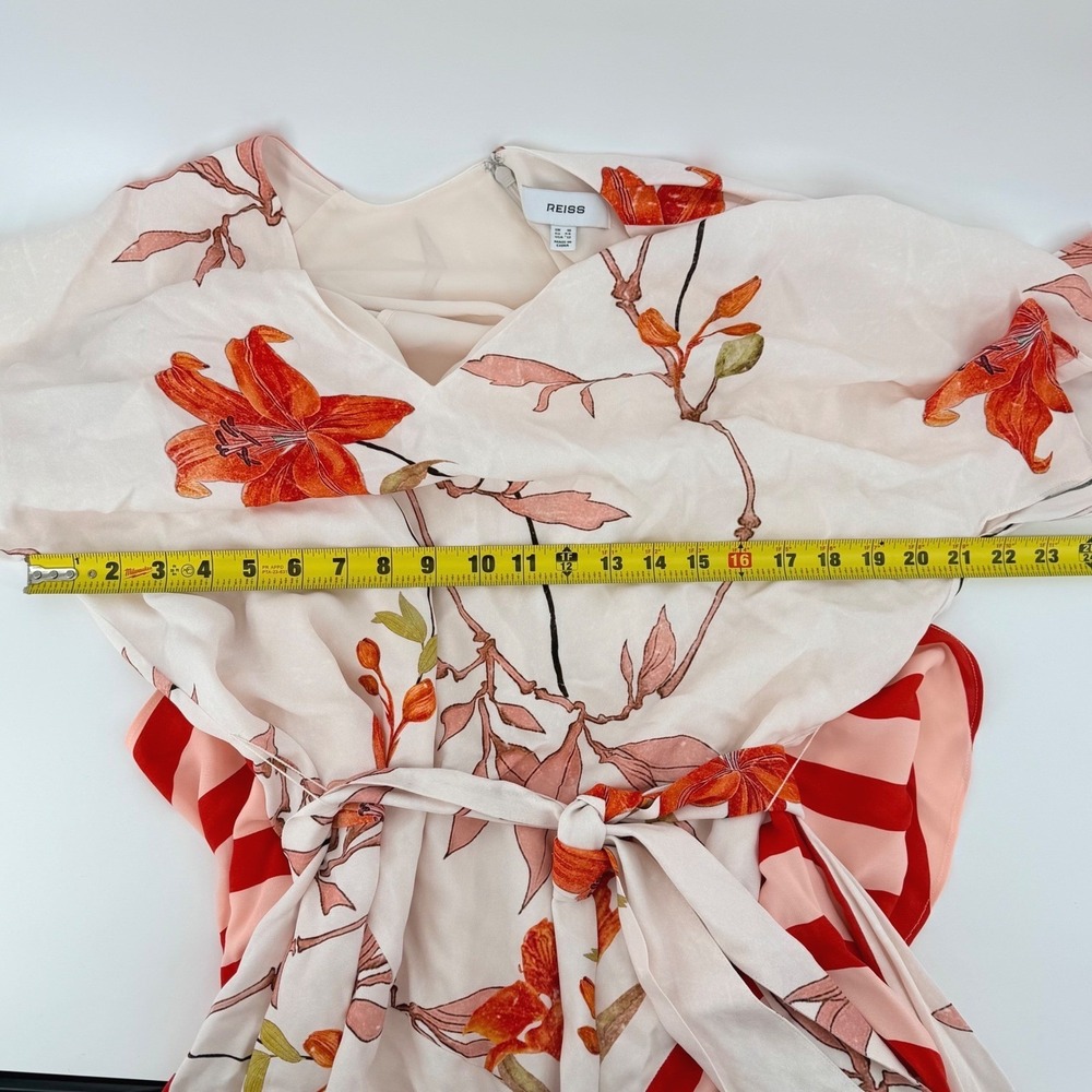 Reiss Alicia Tie Waist Maxi Dress Ivory Red 8 UK 16 US 12 - Picture 9 of 9